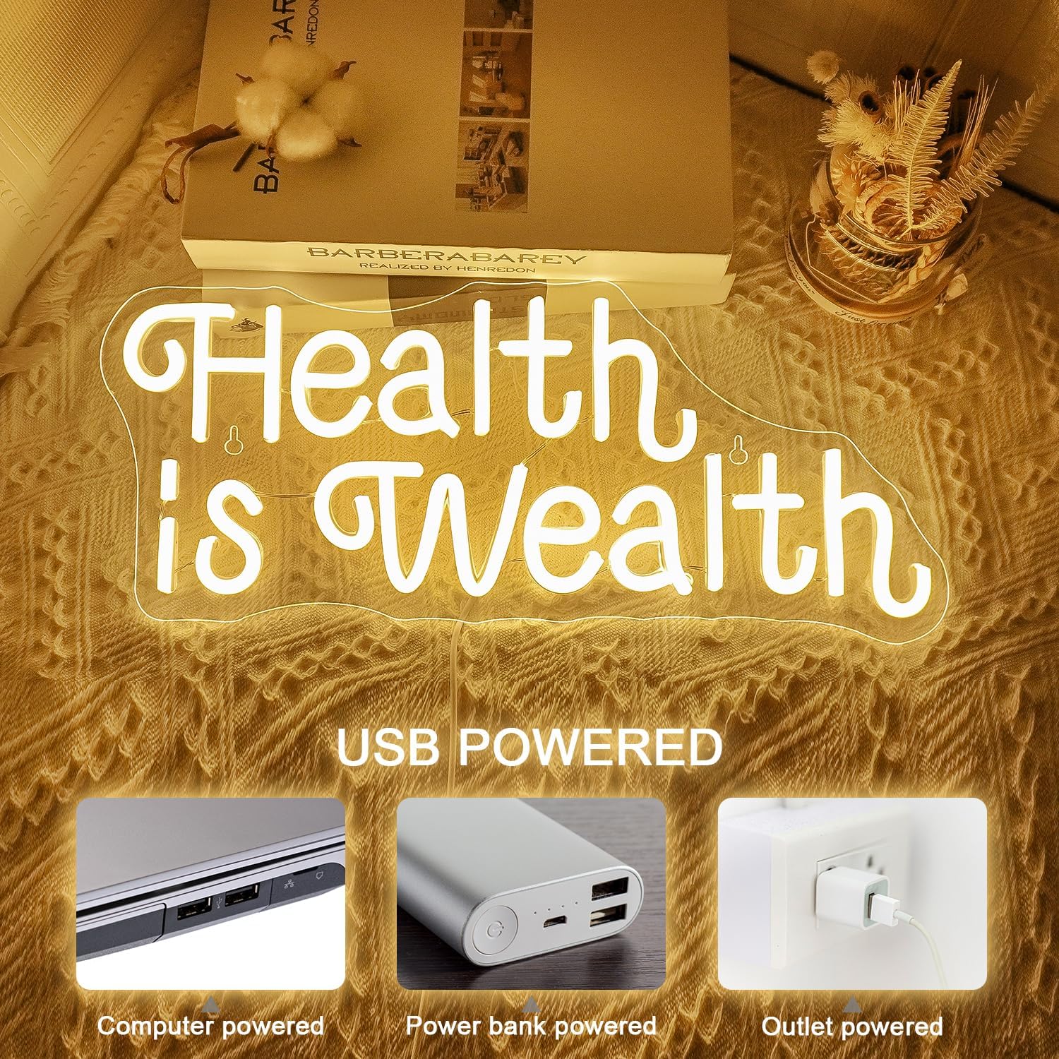 Health is Wealth Neon Sign USB - Health Wellness Office ulasan dan harga